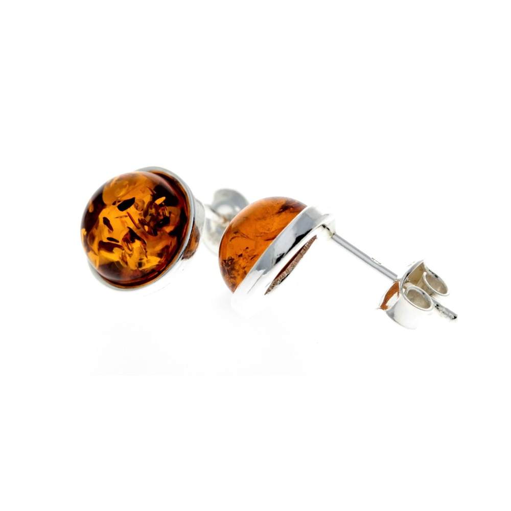 925 Sterling Silver & Baltic Amber Round Studs Earrings - M641
