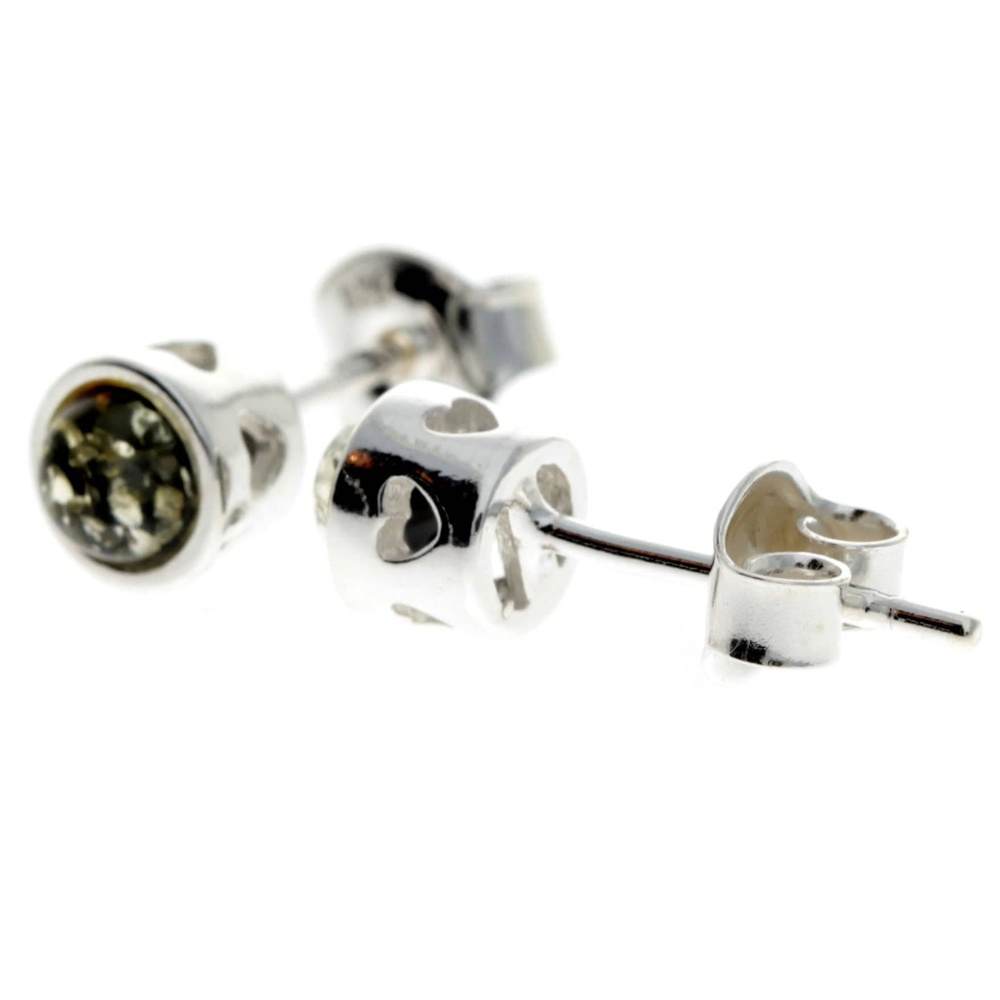 925 Sterling Silver & Baltic Amber Modern Heart Studs Earrings - GL169