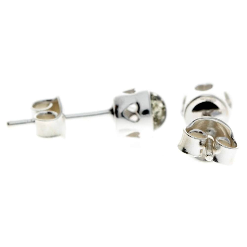 925 Sterling Silver & Baltic Amber Modern Heart Studs Earrings - GL169