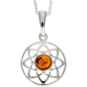 925 Sterling Silver & Baltic Amber Celtic Pendant - GL376