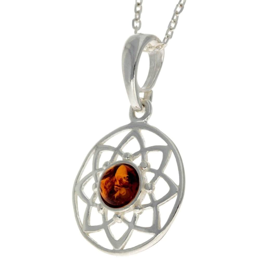 925 Sterling Silver & Baltic Amber Celtic Pendant - GL376