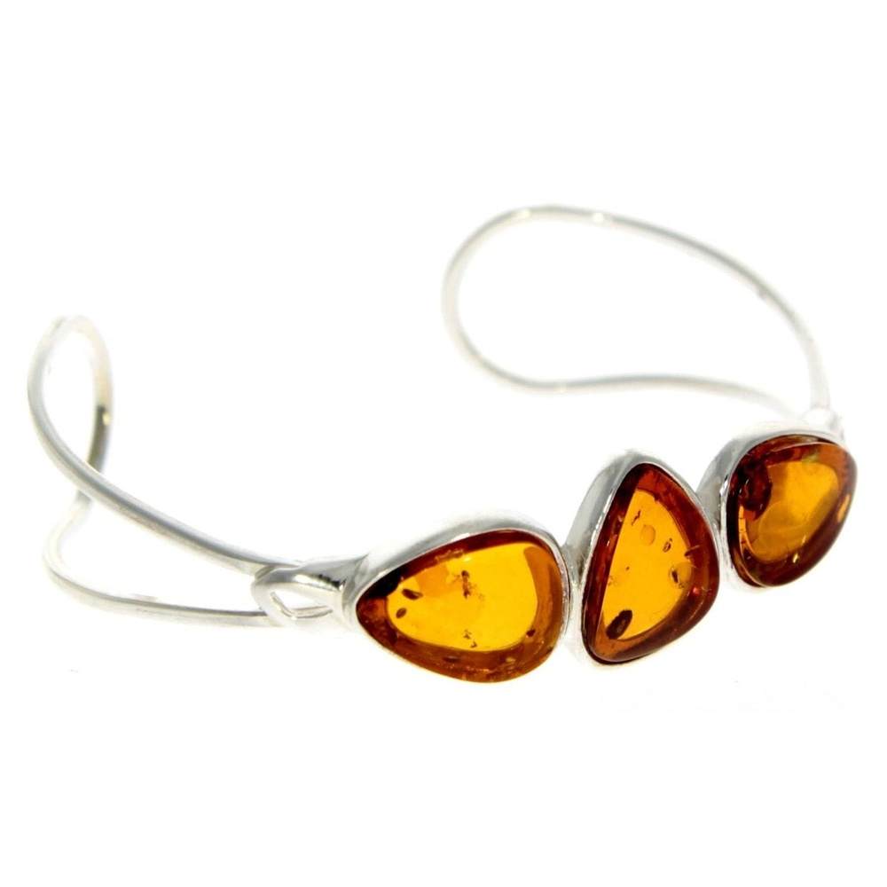 Beautiful Designer Silver Bangle with 3 Baltic Amber Cabochons - GL526