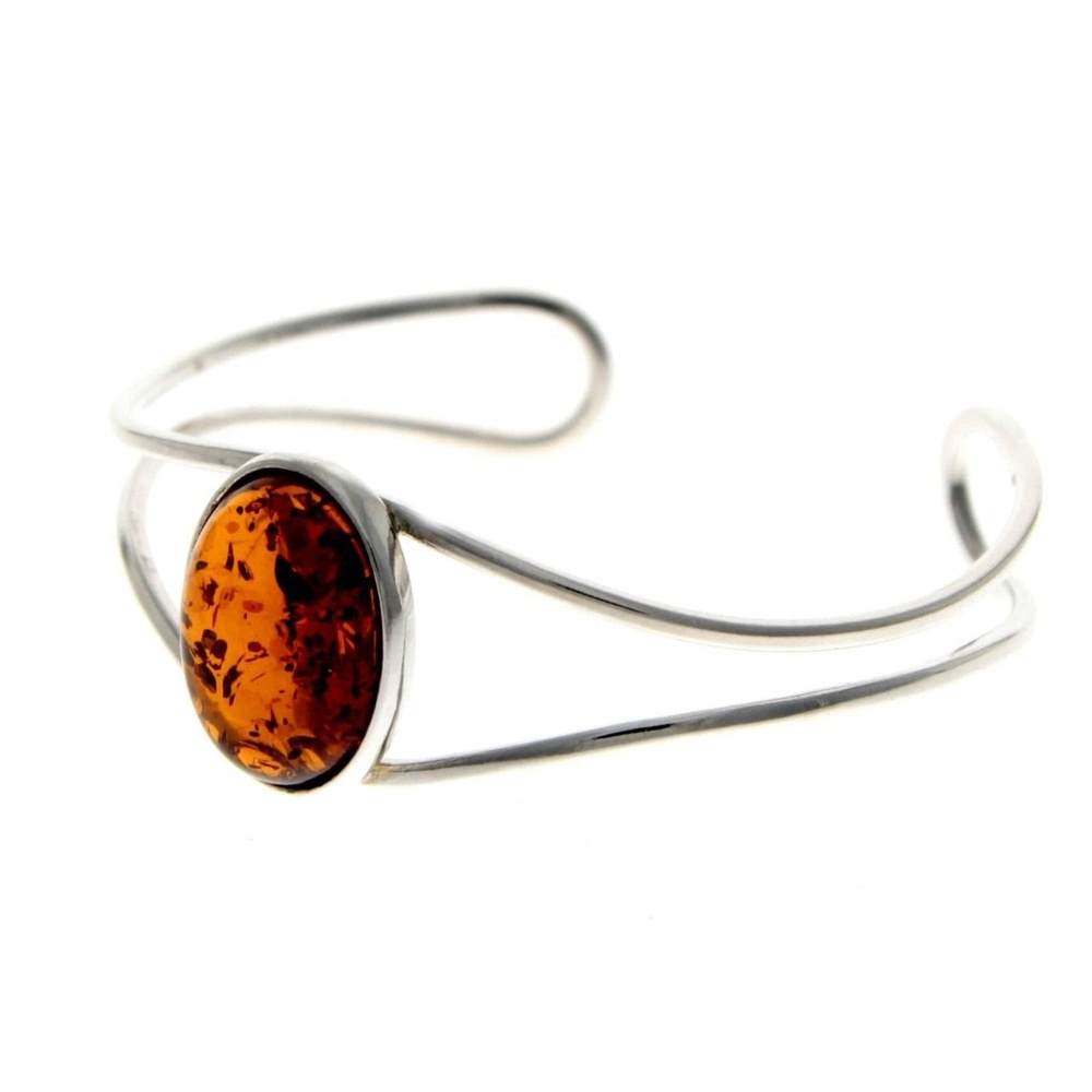 Beautiful Designer Adjustable Silver Bangle with oval Baltic Amber Cabochon - GL532