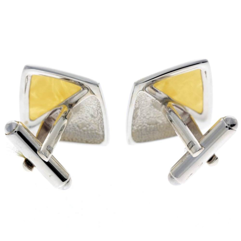 925 Sterling Silver & Baltic Amber Modern Cufflinks - AAC003
