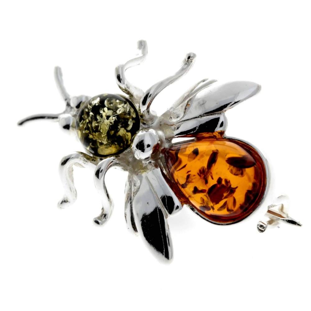 925 Sterling Silver & Baltic Amber Fly Brooch - M801