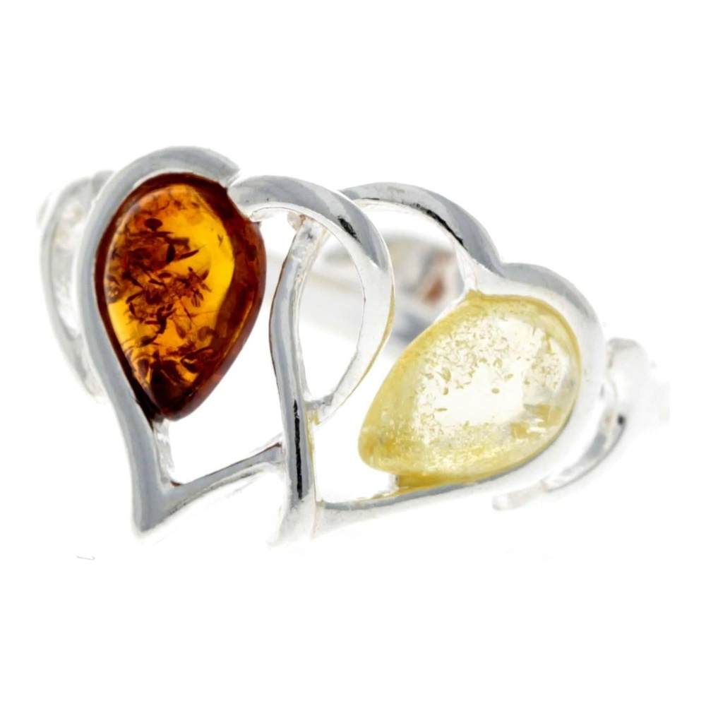 925 Sterling Silver & Baltic Amber Heart Adjustable Ring - GL713A