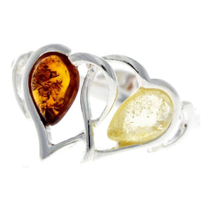 925 Sterling Silver & Baltic Amber Heart Adjustable Ring - GL713A