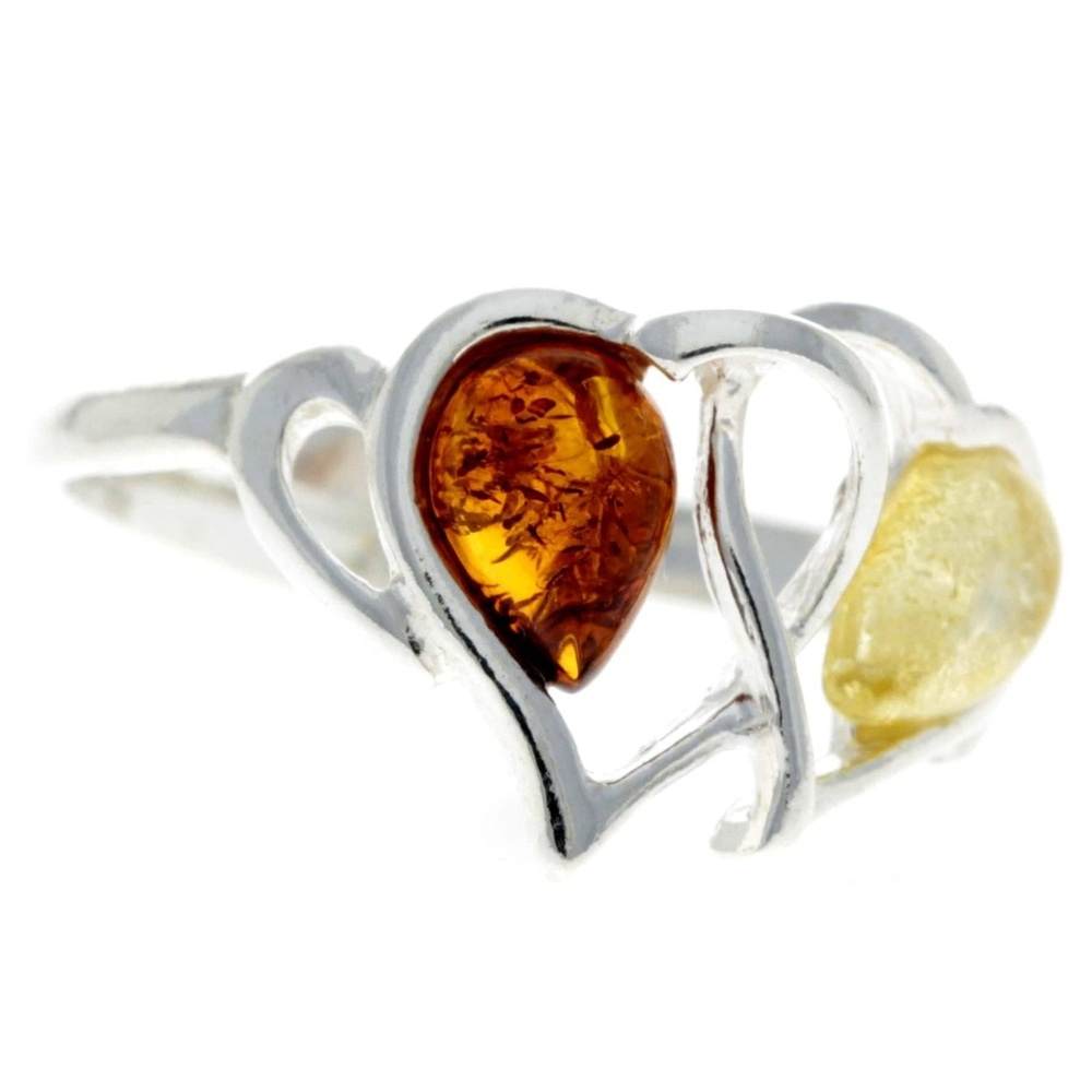 925 Sterling Silver & Baltic Amber Heart Adjustable Ring - GL713A