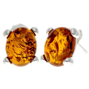 925 Sterling Silver & Baltic Amber Classic Oval Stud Earrings - GL028