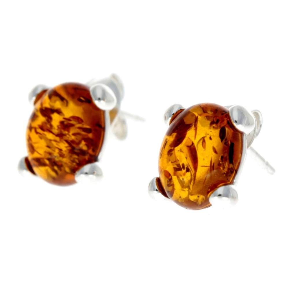 925 Sterling Silver & Baltic Amber Classic Oval Stud Earrings - GL028
