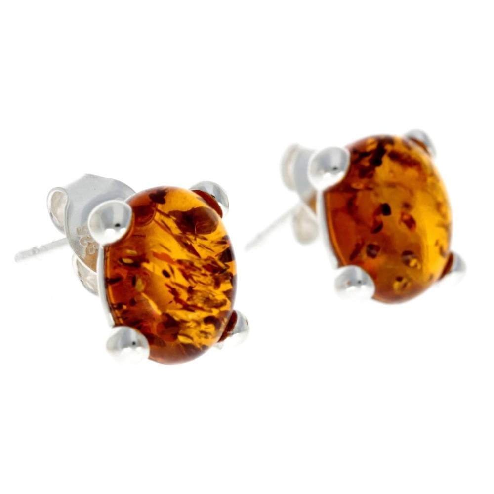 925 Sterling Silver & Baltic Amber Classic Oval Stud Earrings - GL028