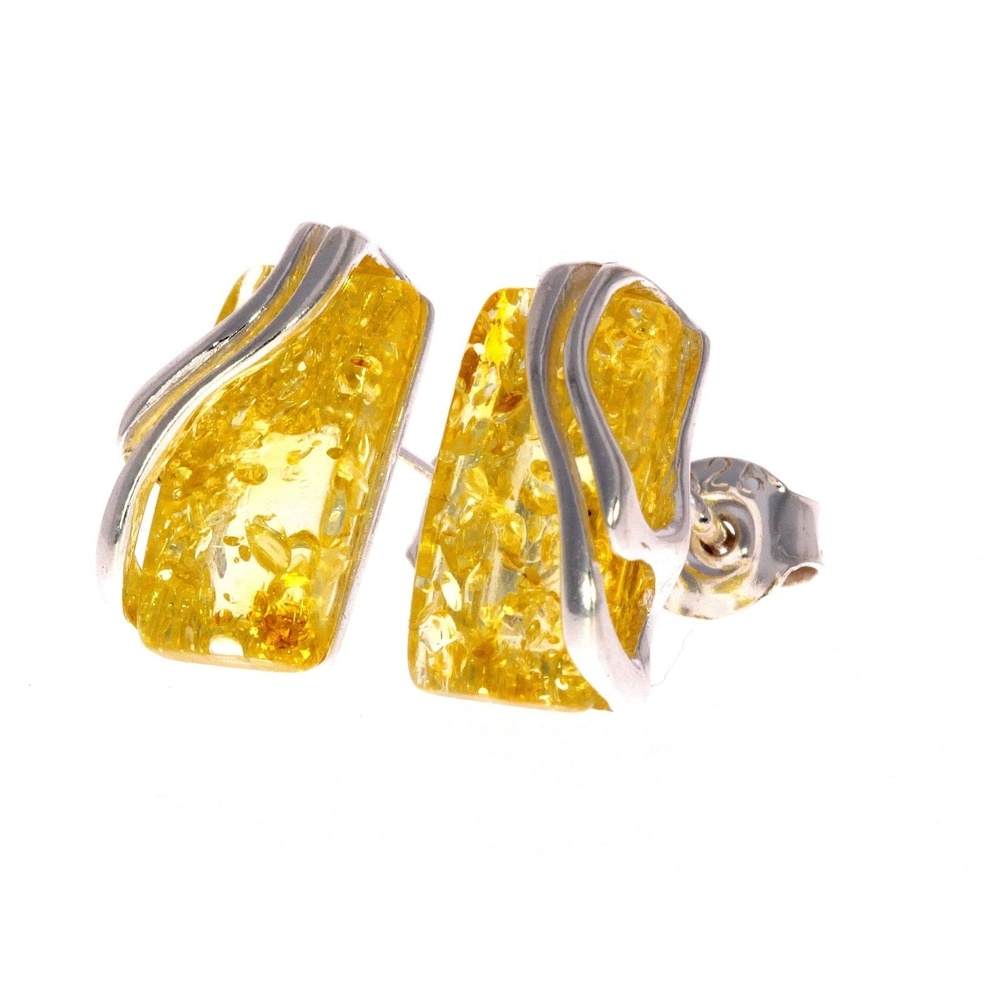 925 Sterling Silver & Baltic Amber Modern Studs Earrings - GL005
