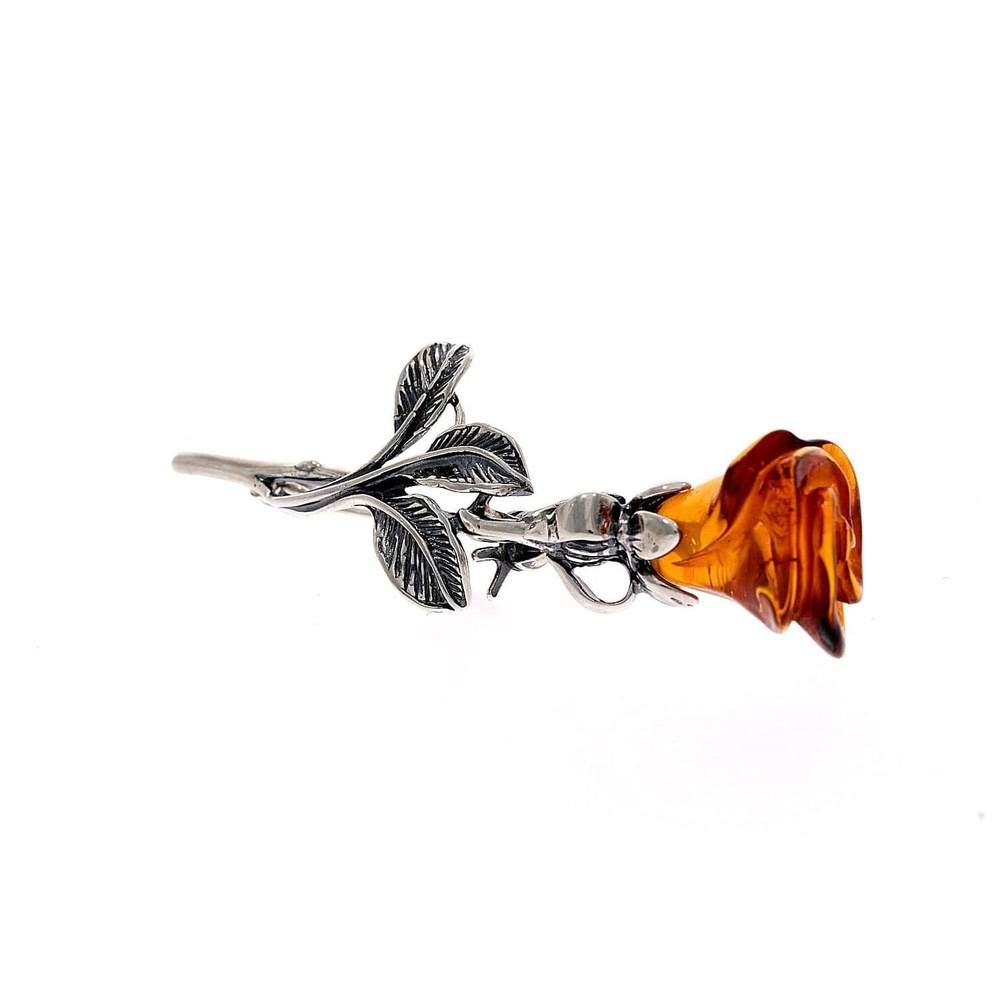 925 Sterling Silver & Baltic Amber Unique Rose Brooch - BR1