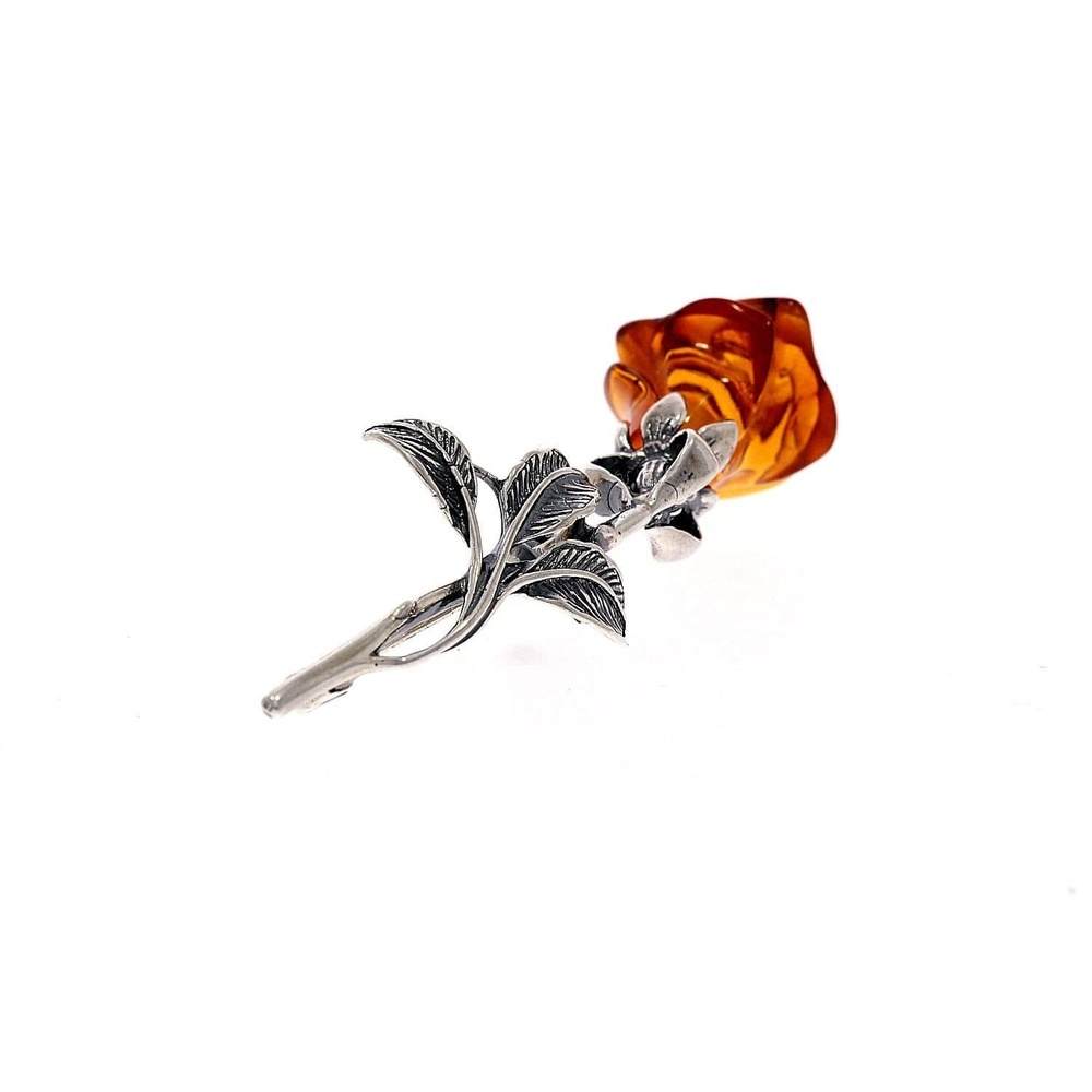 925 Sterling Silver & Baltic Amber Unique Rose Brooch - BR1
