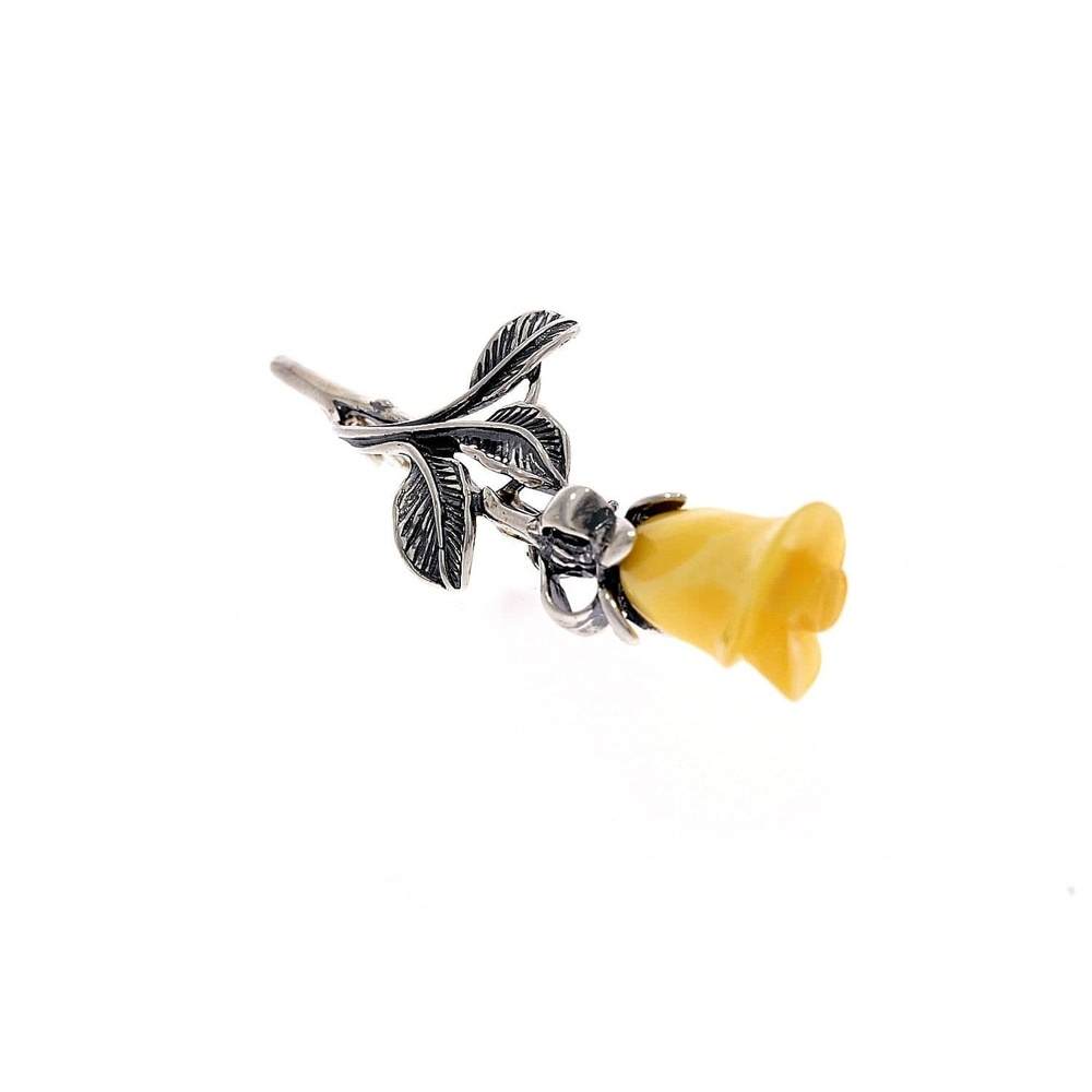 925 Sterling Silver & Baltic Amber Unique Rose Brooch - BR1