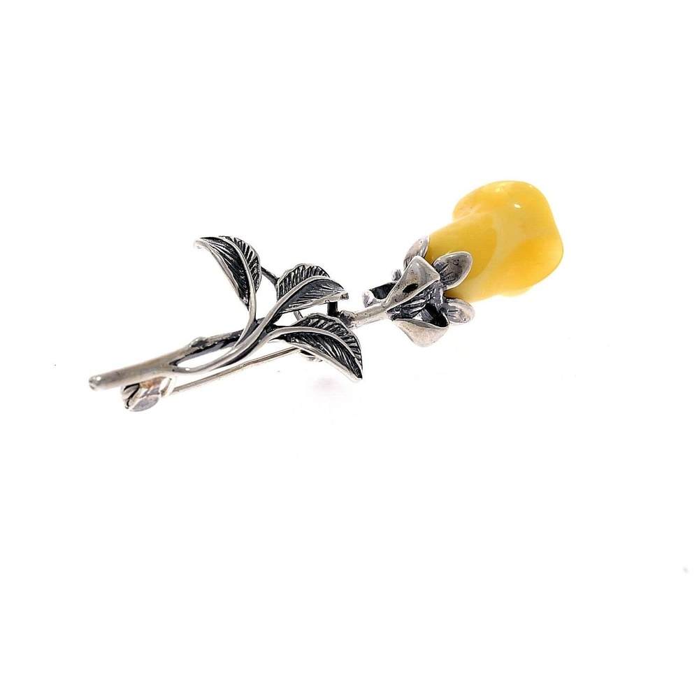925 Sterling Silver & Baltic Amber Unique Rose Brooch - BR1