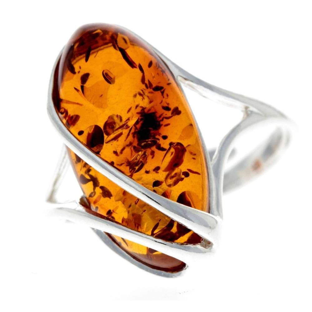 925 Sterling Silver & Genuine Baltic Amber Adjustable Ring GL423A