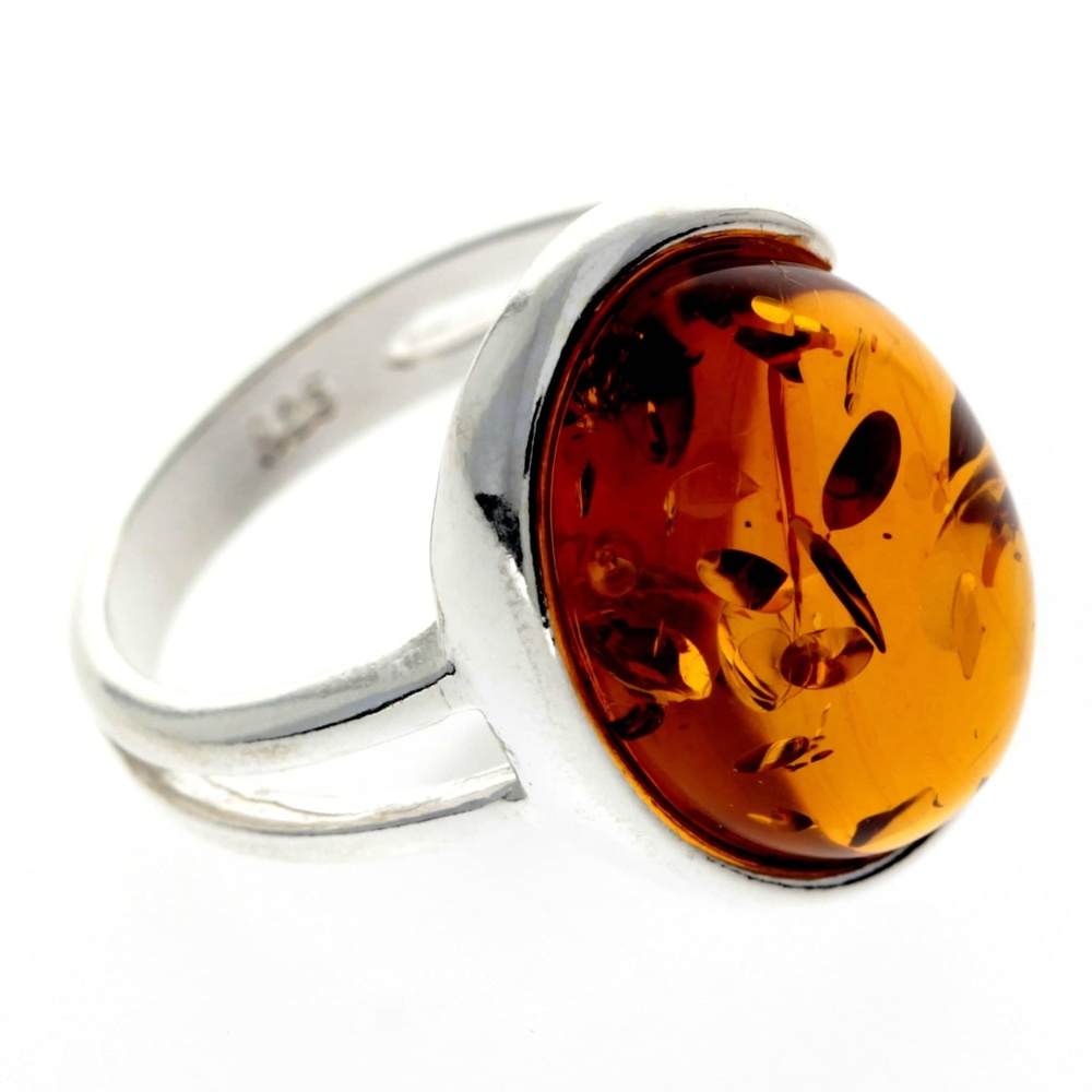 925 Sterling Silver & Baltic Amber Classic Adjustable Ring - GL464