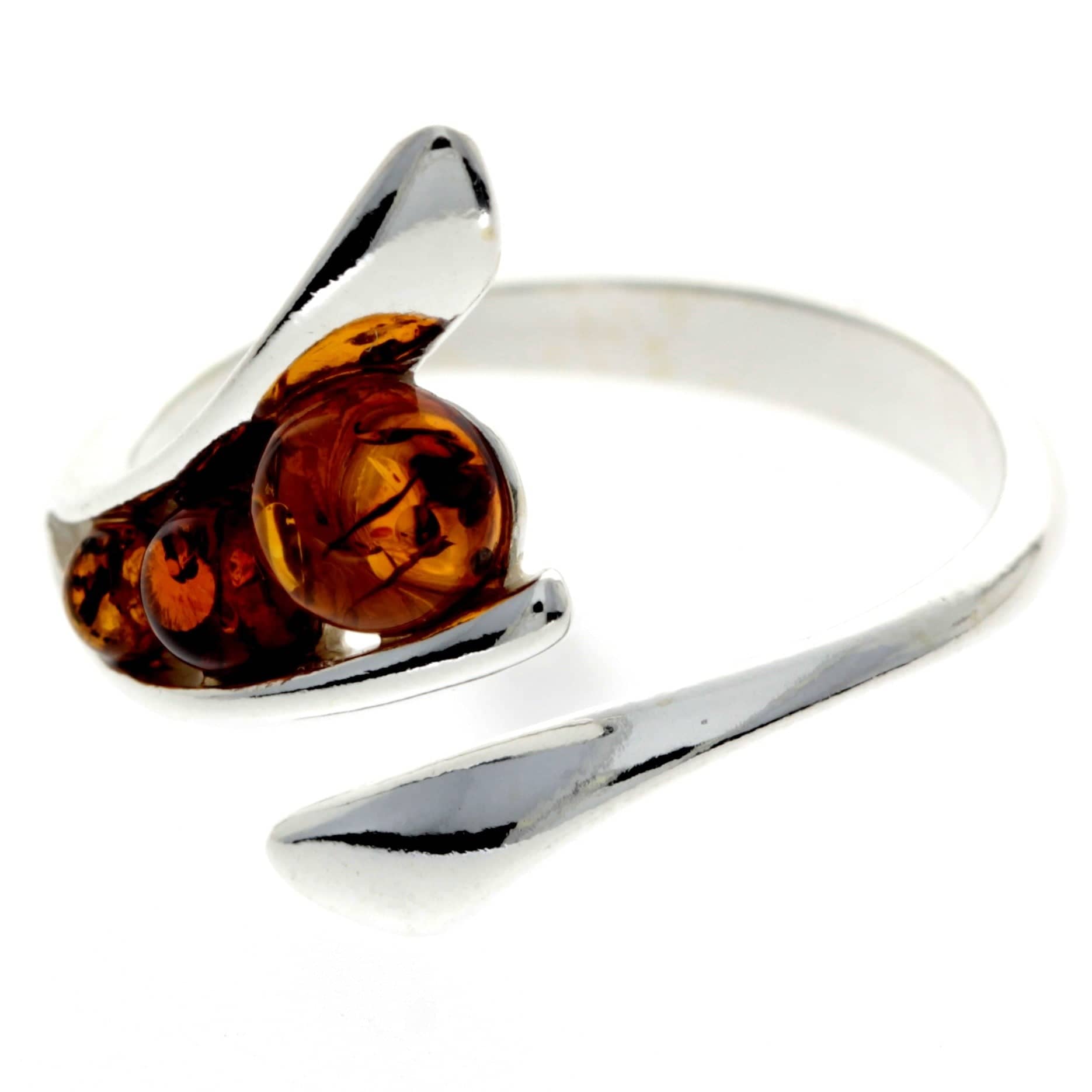 925 Sterling Silver & Baltic Amber 3 Stone Adjustable Ring