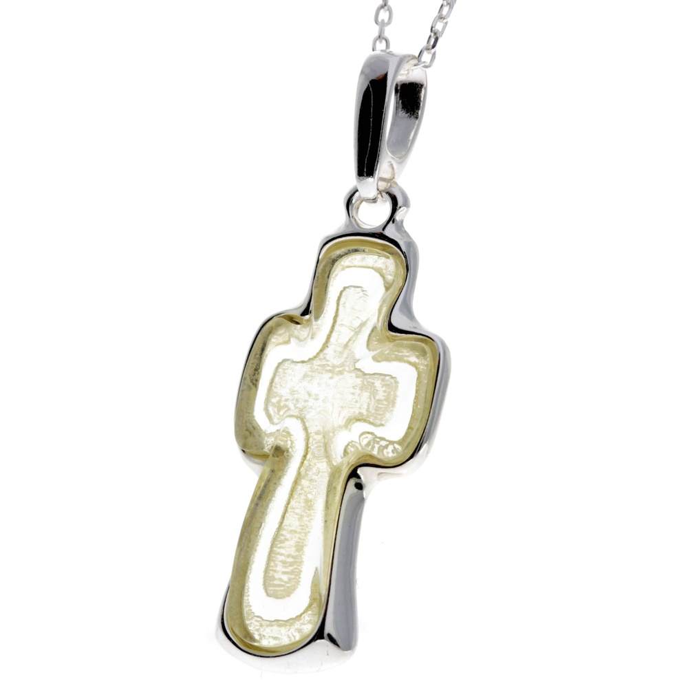 925 Sterling Silver & Baltic Amber Large Unique Cross Pendant - AD216