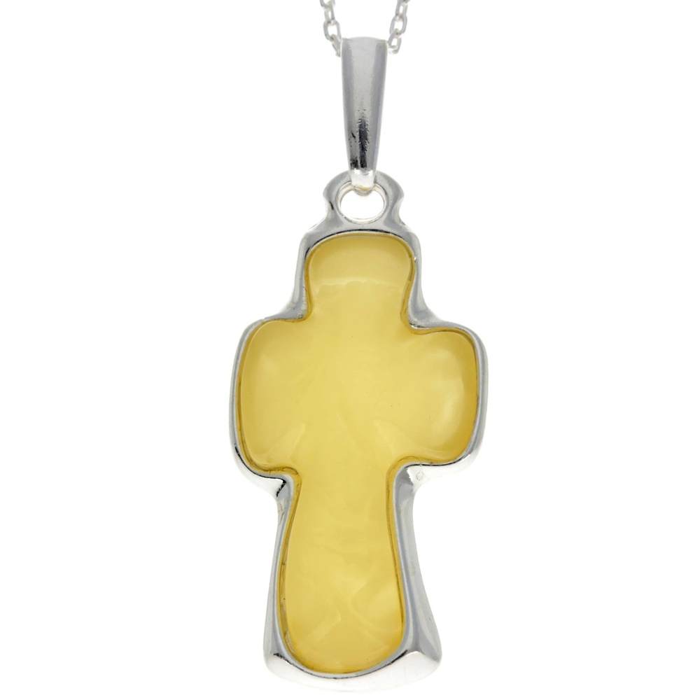 925 Sterling Silver & Baltic Amber Large Unique Cross Pendant - AD216