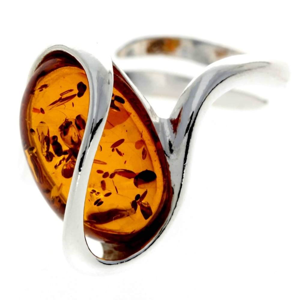 925 Sterling Silver & Baltic Amber Modern Adjustable Ring - GL477