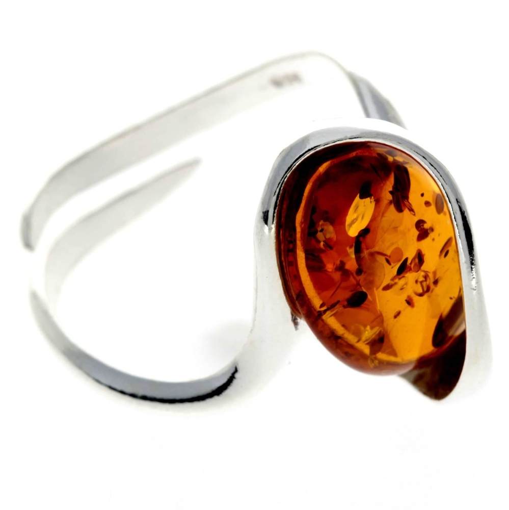 925 Sterling Silver & Baltic Amber Modern Adjustable Ring - GL477