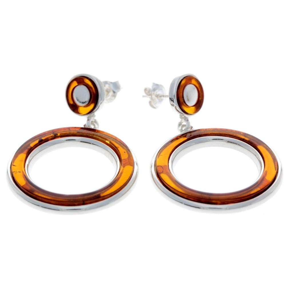 925 Sterling Silver & Baltic Amber Modern Drop Earrings - AC020