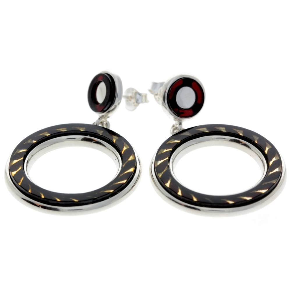 925 Sterling Silver & Baltic Amber Modern Drop Earrings - AC020