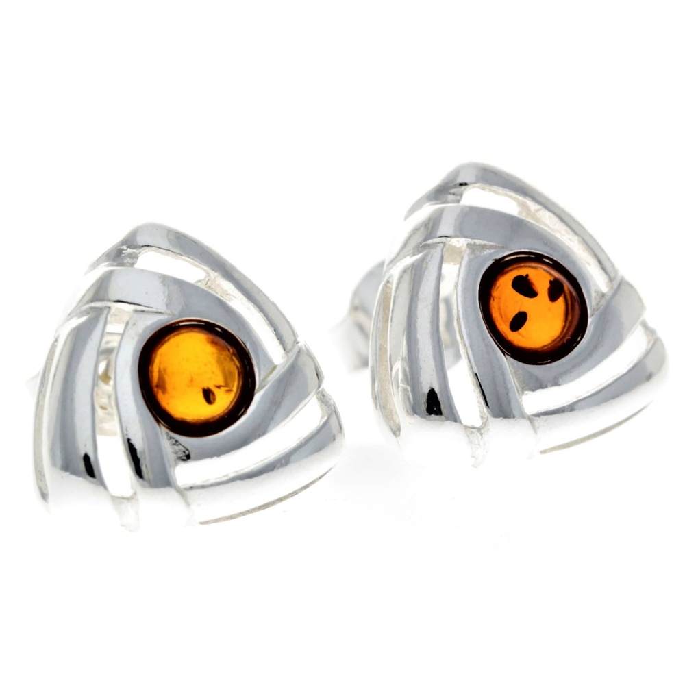 925 Sterling Silver & Baltic Amber Triangle Modern Earrings - GL032
