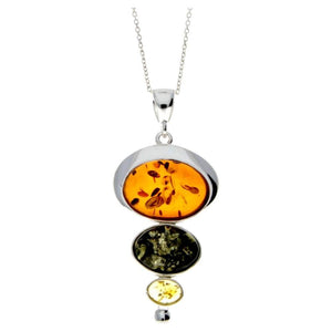 925 Sterling Silver & Baltic Amber 3 Stone Modern Pendant - M371
