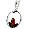 925 Sterling Silver & Baltic Amber 3 Stone Amber Modern Pendant - GL394