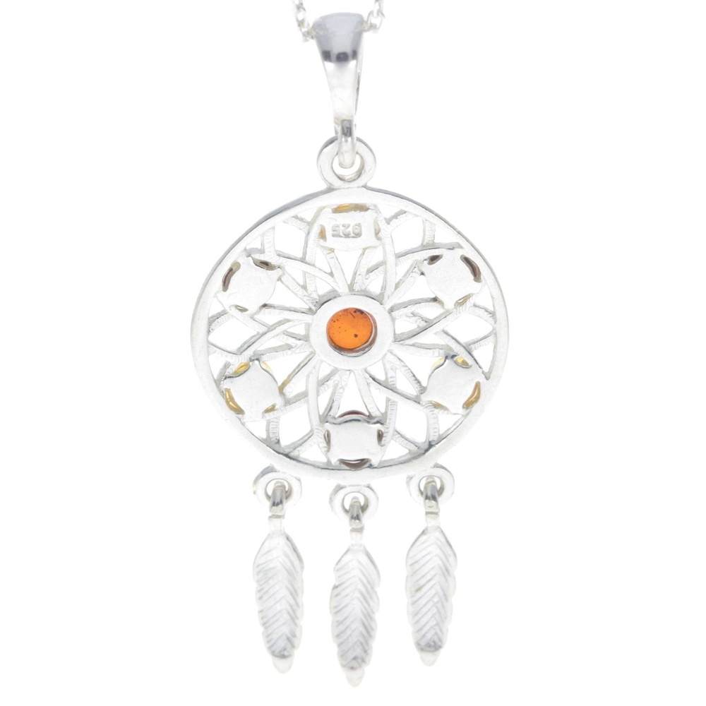 925 Sterling Silver & Baltic Amber Large Dream catcher Pendant - GL368S