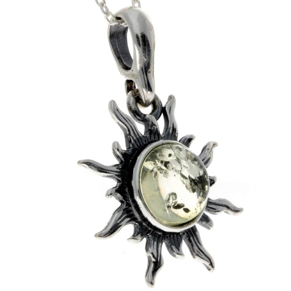 925 Sterling Silver Sun Pendant with Baltic Amber - 1764