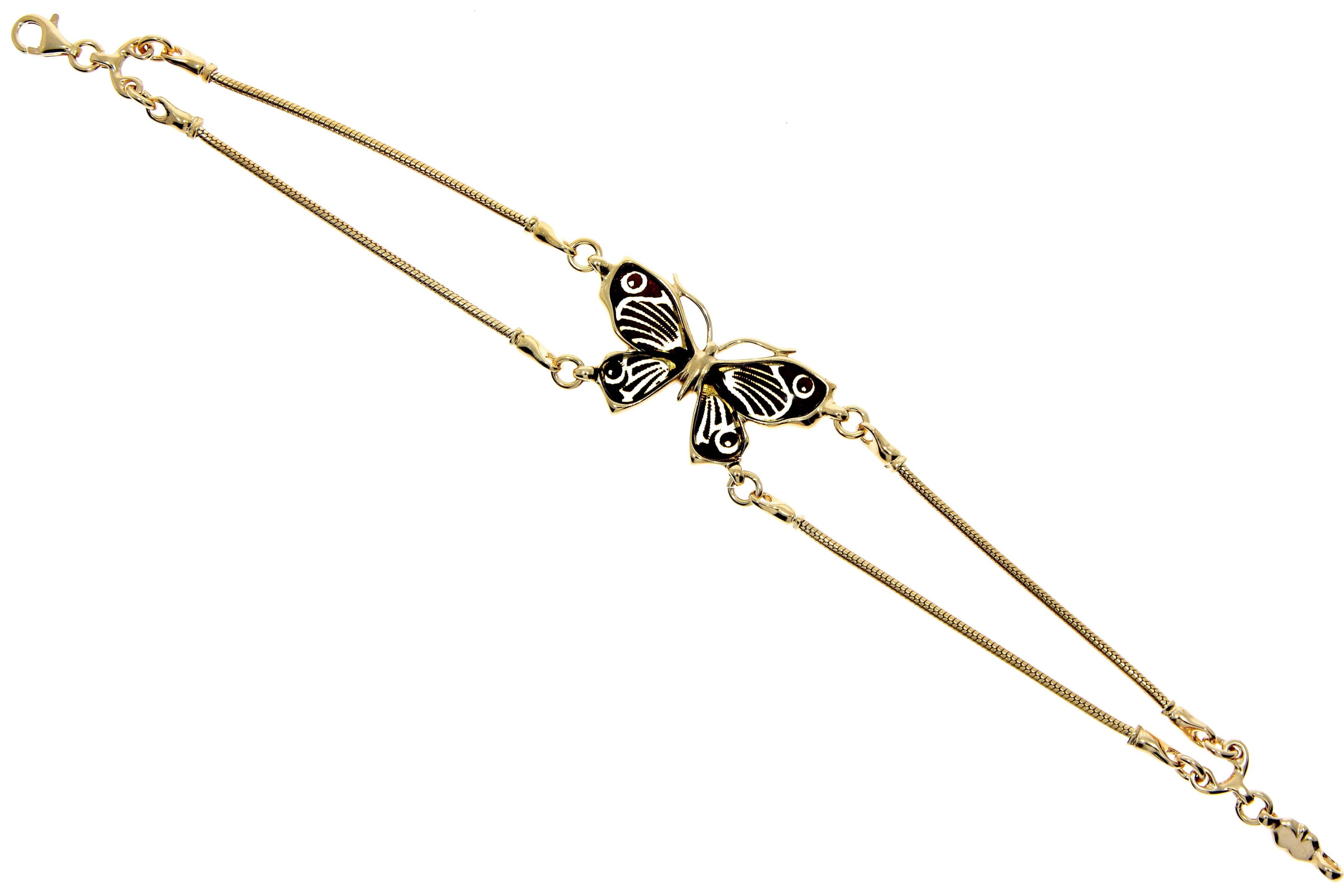 925 Sterling Silver Gold Plated & Baltic Amber Butterfly Bracelet - AG501E