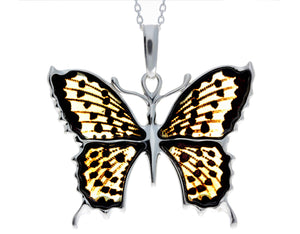 925 Sterling Silver & Baltic Amber Exclusive Engraved Butterfly Pendant - AF201