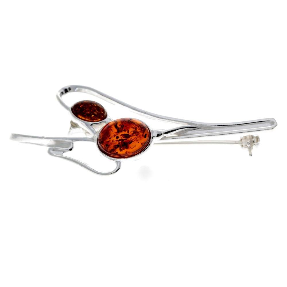 925 Sterling Silver & Baltic Amber Modern Brooch - 4029