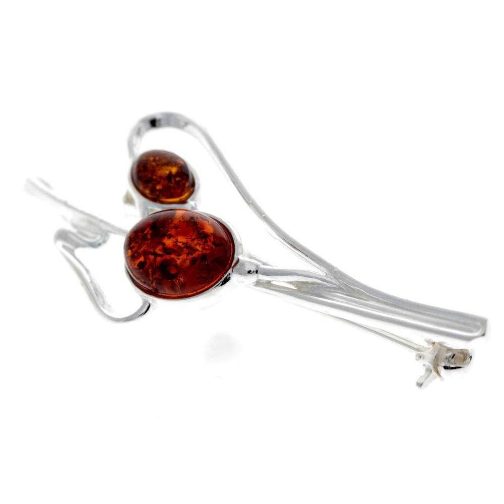 925 Sterling Silver & Baltic Amber Modern Brooch - 4029