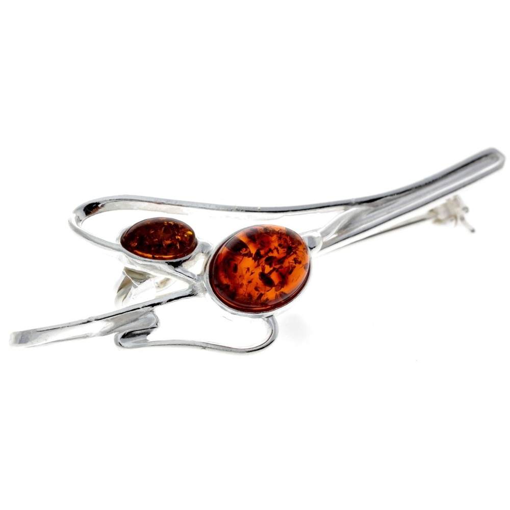 925 Sterling Silver & Baltic Amber Modern Brooch - 4029