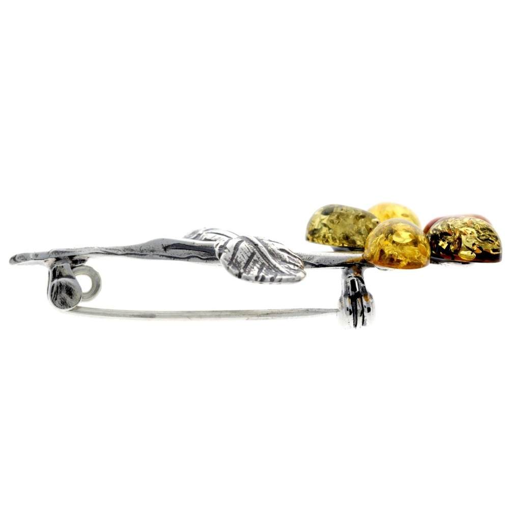925 Sterling Silver & Baltic Amber Flower Brooch - 4015