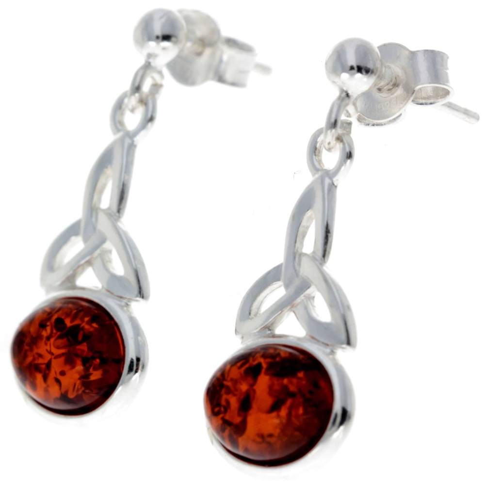 925 Sterling Silver & Baltic Amber Celtic Drop Earrings - 5425
