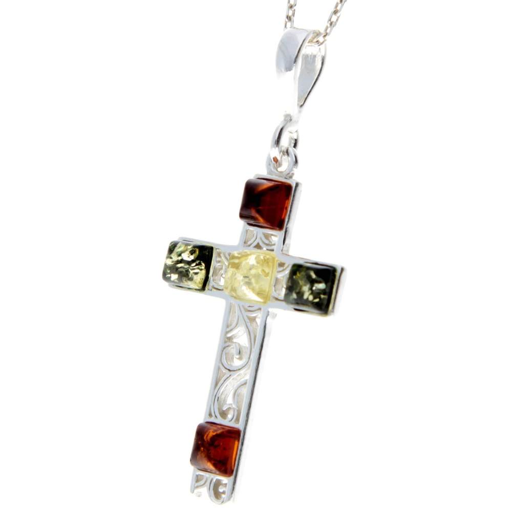 925 Sterling Silver & Baltic Amber Cross Pendant - M2000
