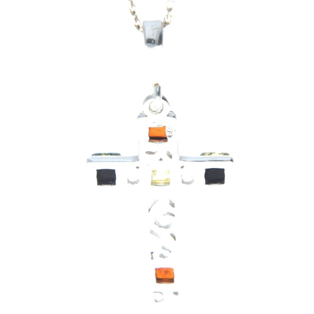 925 Sterling Silver & Baltic Amber Cross Pendant - M2000