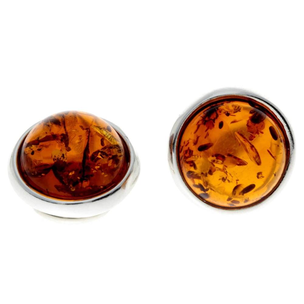 925 Sterling Silver & Genuine Baltic Amber Classic Round Clip on earrings - GL1036