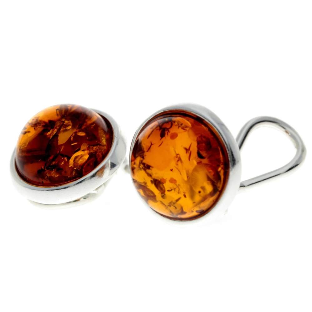 925 Sterling Silver & Genuine Baltic Amber Classic Round Clip on earrings - GL1036