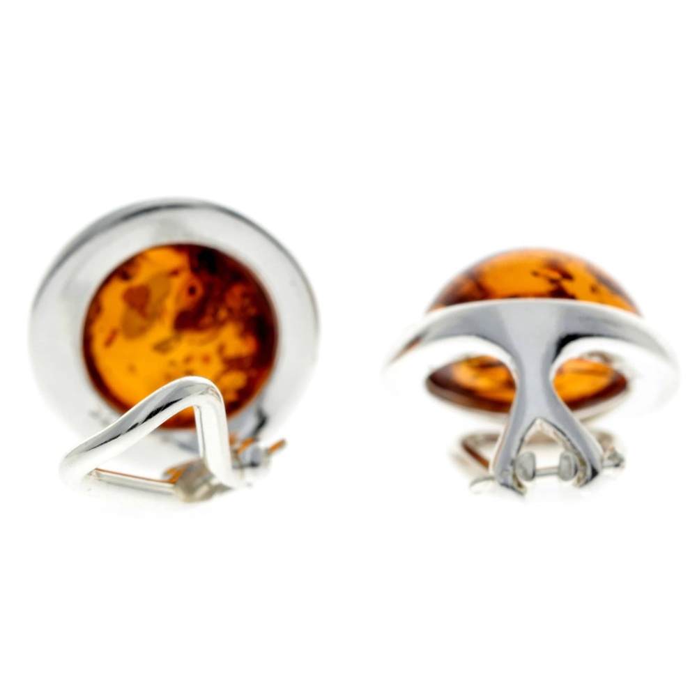 925 Sterling Silver & Genuine Baltic Amber Classic Round Clip on earrings - GL1036