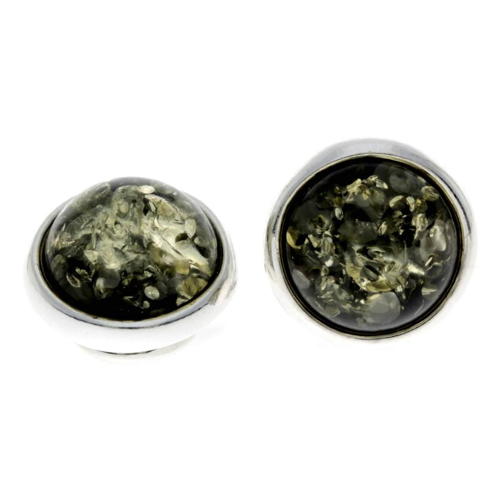 925 Sterling Silver & Genuine Baltic Amber Classic Round Clip on earrings - GL1036