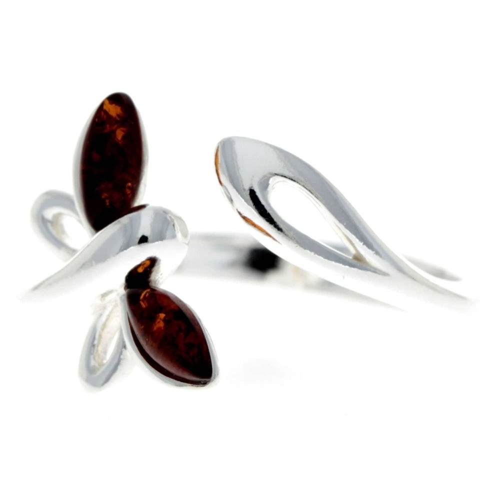 925 Sterling Silver & Baltic Amber Butterfly Adjustable Ring - GL721