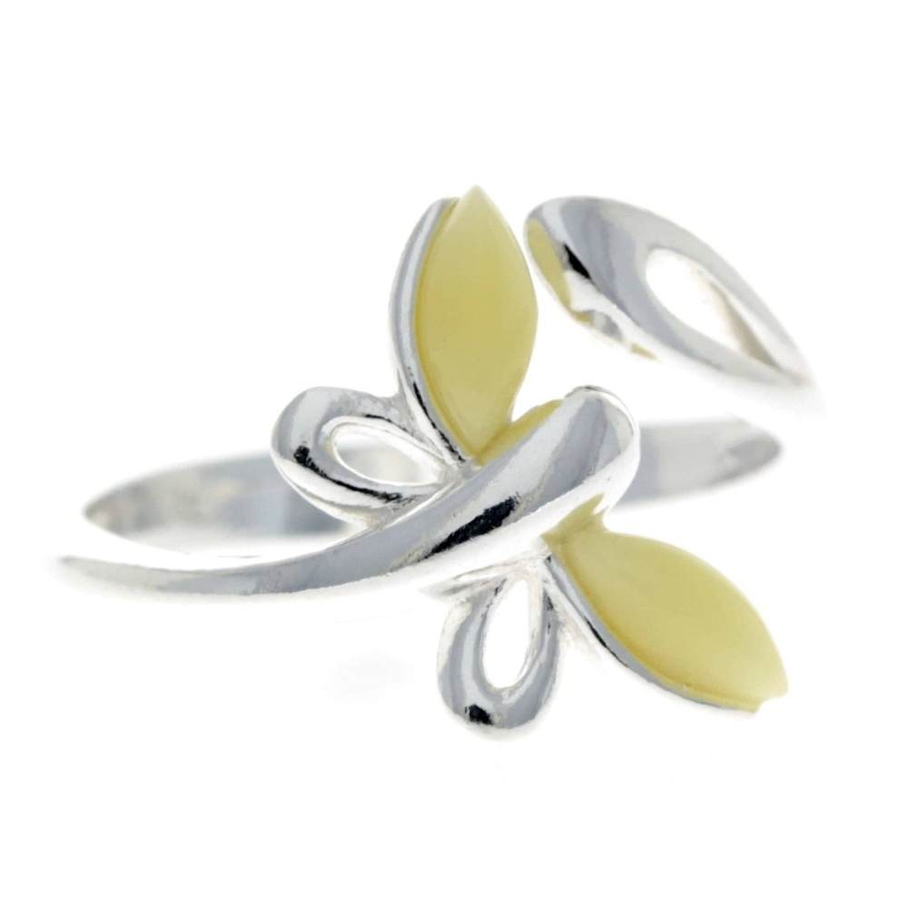 925 Sterling Silver & Baltic Amber Butterfly Adjustable Ring - GL721