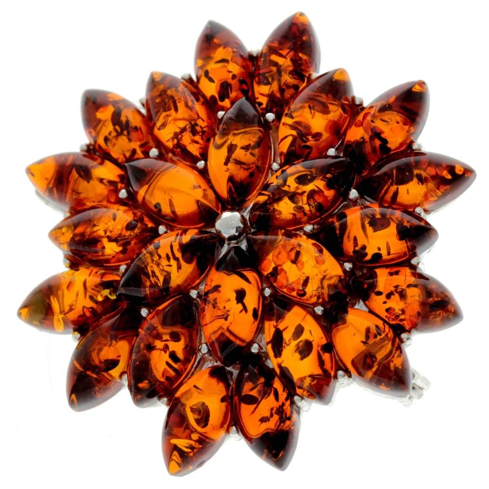 925 Sterling Silver & Baltic Amber Modern Unusual Brooch - 4026